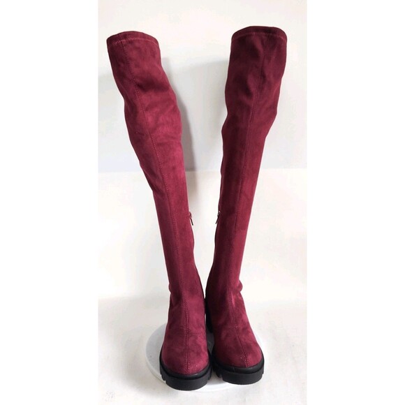 Wild Diva Thigh High Over The Knee Sock Boots Size 6.5 Faux Suede Burgundy Vegan - Picture 7 of 13